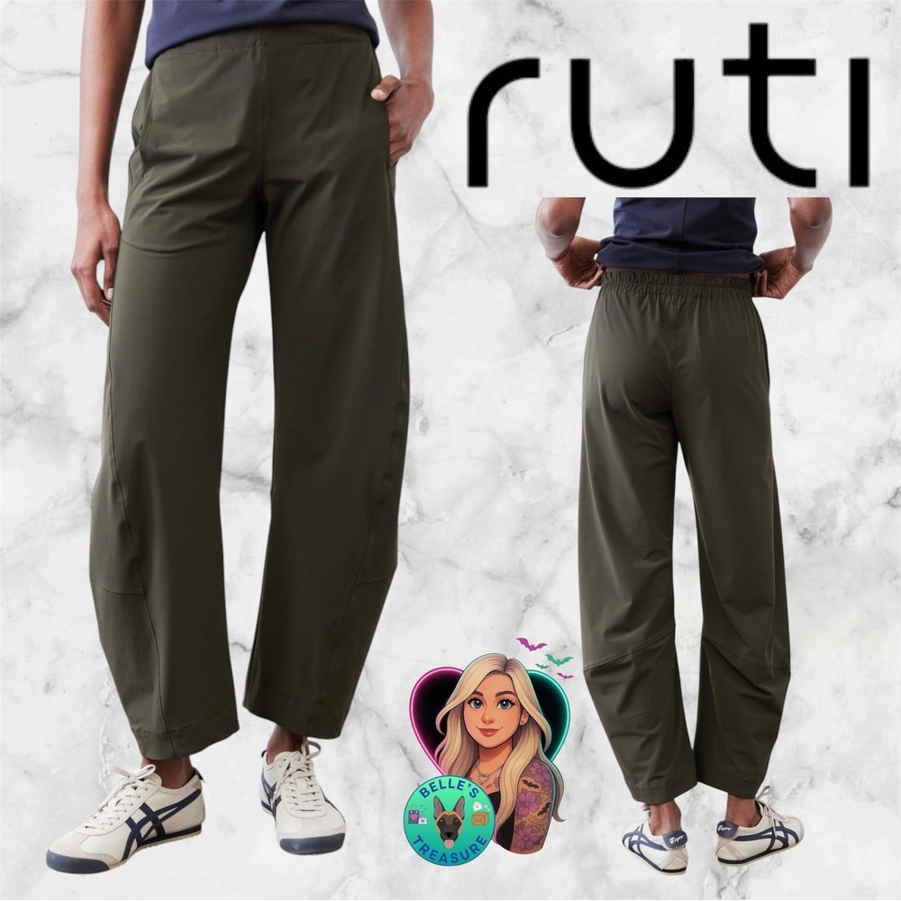 Ruti Women's Large 14 The On The Loose Work Pants Barrel Leg Verdant Green 33x28